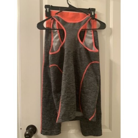 2 Pc "fc" Women’s Gray Orange Active Capri Pant Set Outfit Yoga Workout - Picture 4 of 7